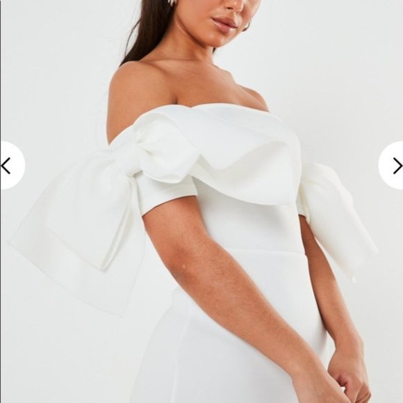 MISSGUIDED - Scuba Ruffle Bow Bardot Mini Dress - Picture 5 of 12